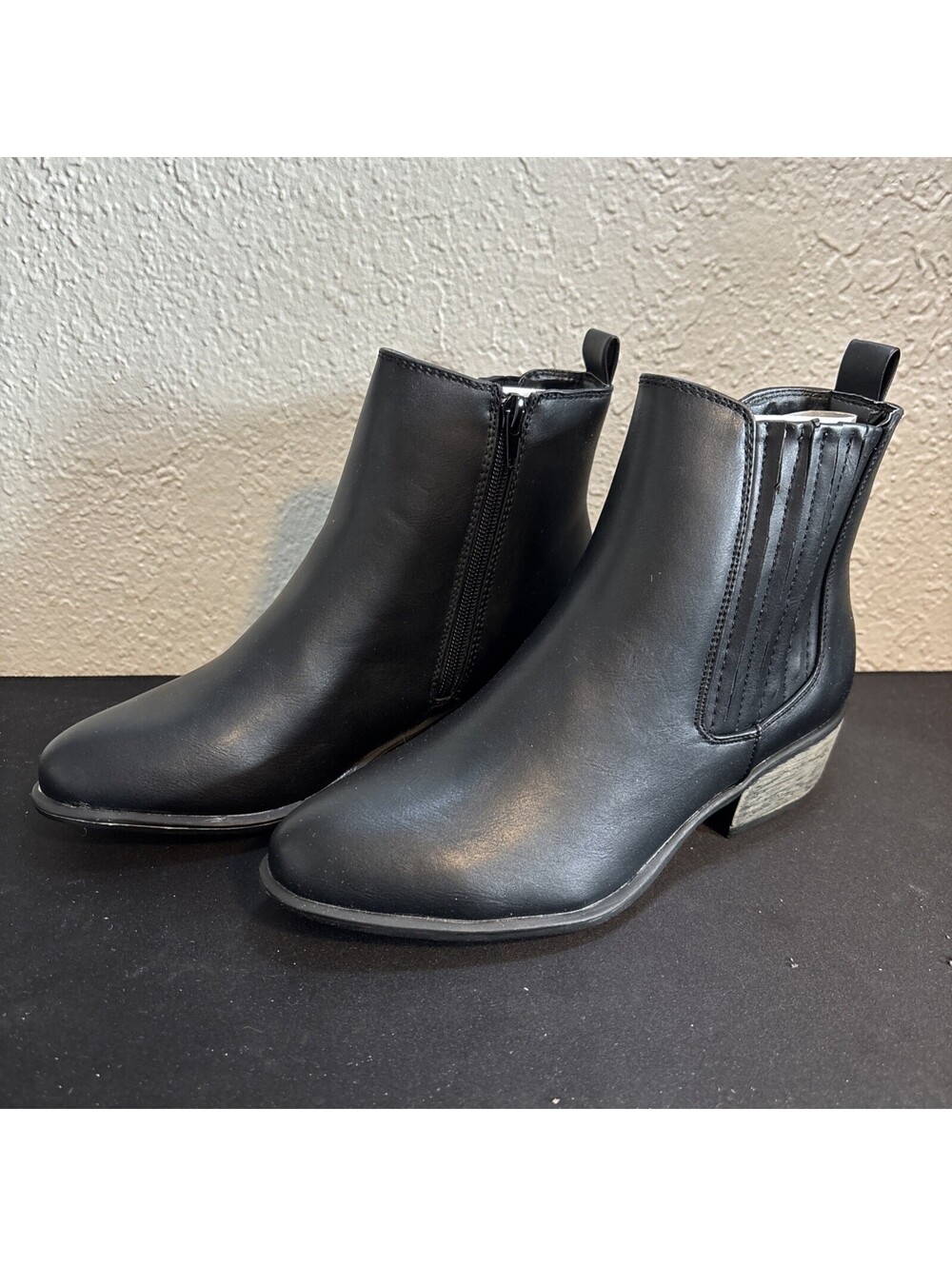 Bamboo Women's Black Chelsea Ankle Boots Booties Size 6 Low Stacked Block Heel